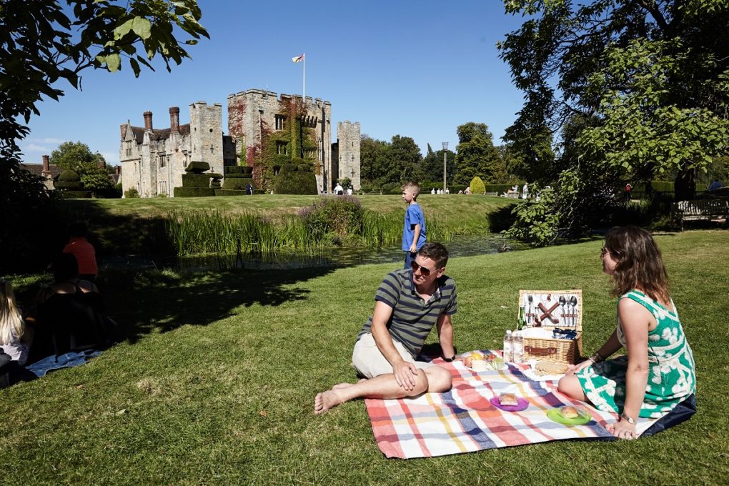 Picnic on grass with Hever Castle in the background